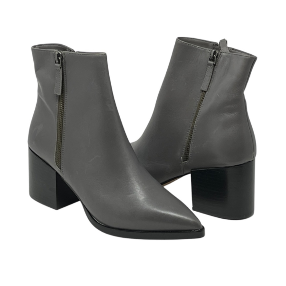 L.Paolo Gay Pointed Toe Block Heel Leather Zip Closure Ankle Boots Size 10M